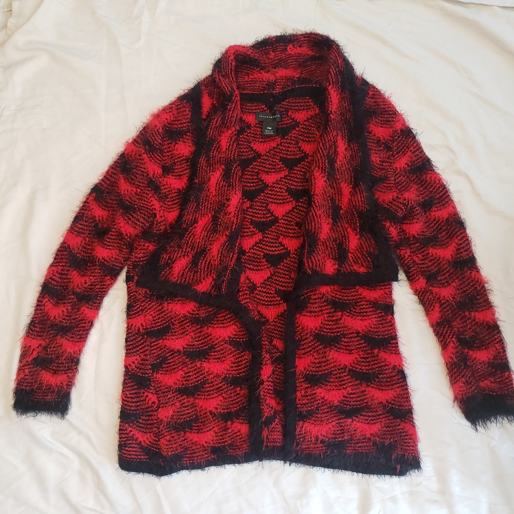 Investments Red & Black Fuzzy Knitwear Sweater/ Cardigan PM